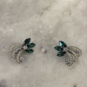 Vintage rhinestone shoe clips emerald color